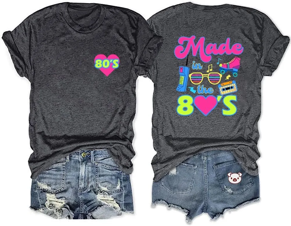 80s 90s Shirts for Women Made in The 80s 90s Letter Print Tshirts Birthday Vintage Music Graphic Tee