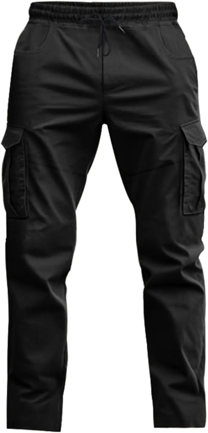 ADHOWBEW Tactical Pants Men Elastic Waist Pockets Relaxed Fit Work Construction Big and Tall Joggers