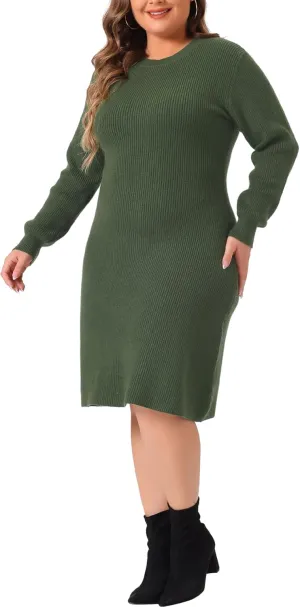 Agnes Orinda Plus Size Sweater Dress for Women Fall Fashion Crew Neck Long Sleeve Knit Pullover Sweater Dresses