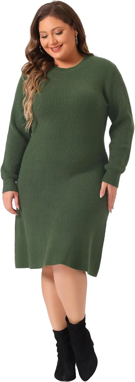 Agnes Orinda Plus Size Sweater Dress for Women Fall Fashion Crew Neck Long Sleeve Knit Pullover Sweater Dresses
