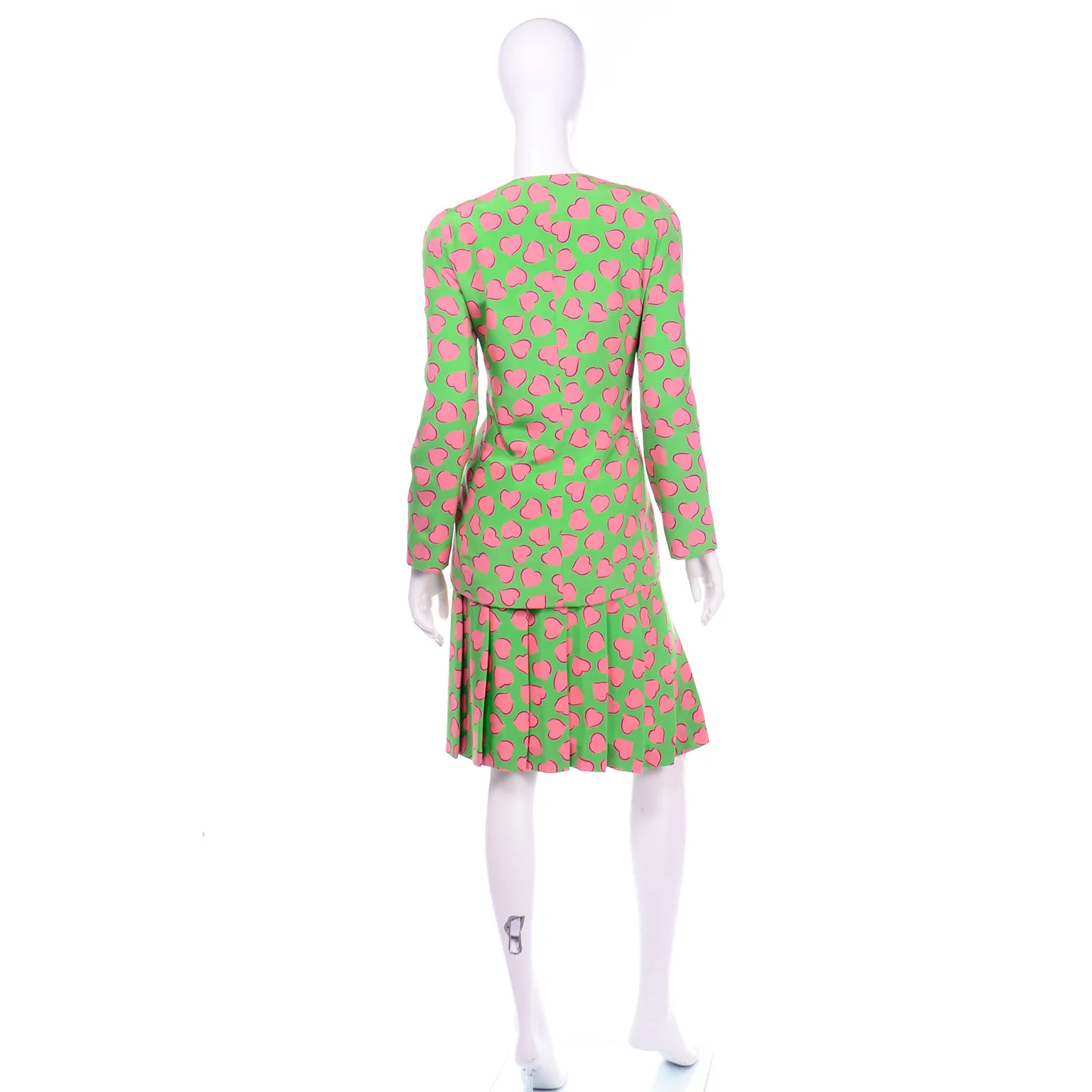 Carolina Herrera Novelty Heart Print Silk 2 Pc Dress Skirt Suit