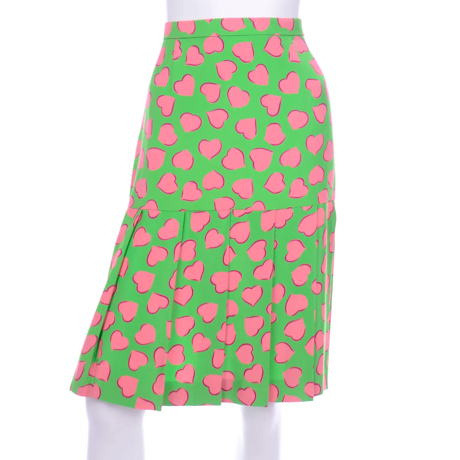 Carolina Herrera Novelty Heart Print Silk 2 Pc Dress Skirt Suit