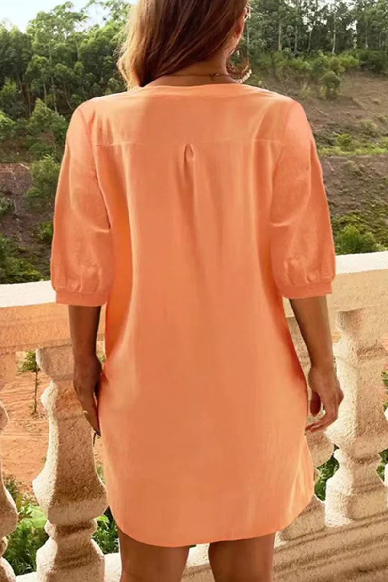 Casual Simplicity Solid Pocket Buckle O Neck A Line Dresses(4 Colors)