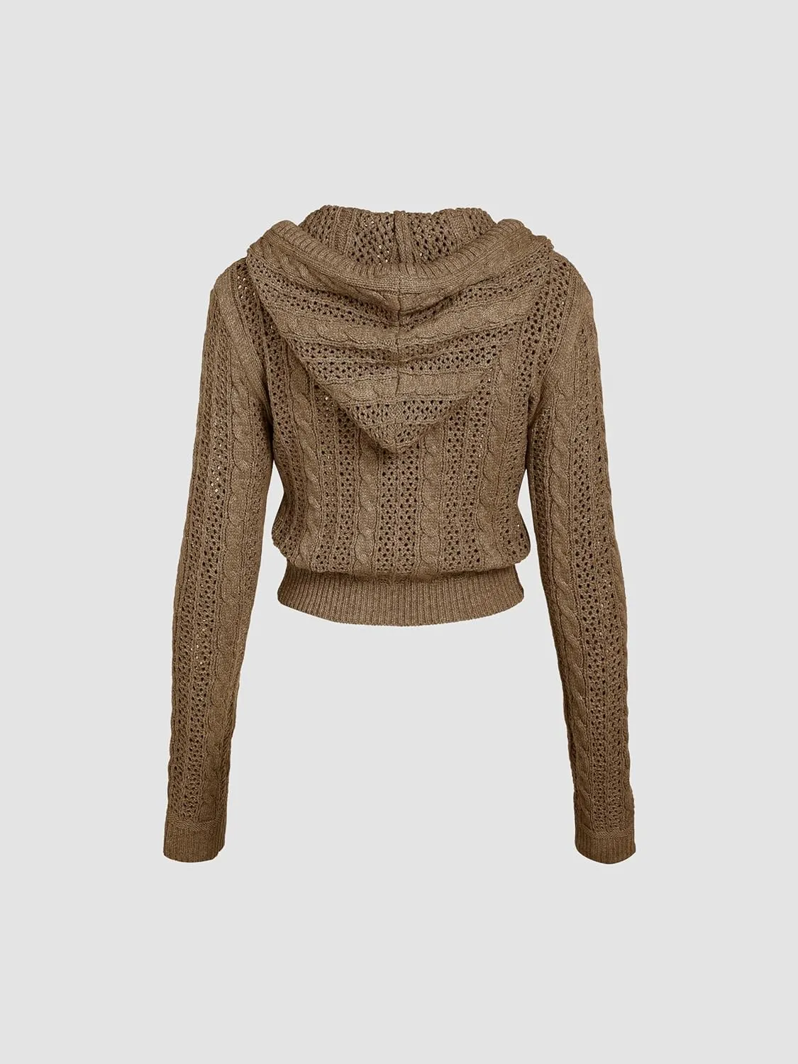 CIDER Womens Zip Up Hoodie Crop Top Hollow Out Knitted Long Sleeve Cardigan Jacket Sweatshirt