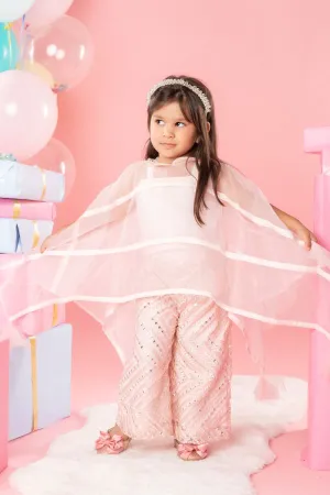 Flarry organza cape with crop top and embroidered pants