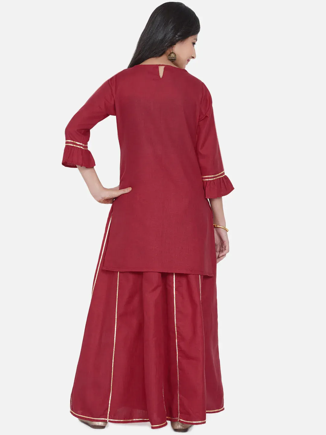Girl'S Maroon Kurta Skirt Set