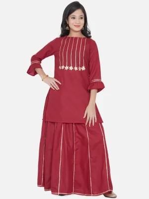 Girl'S Maroon Kurta Skirt Set