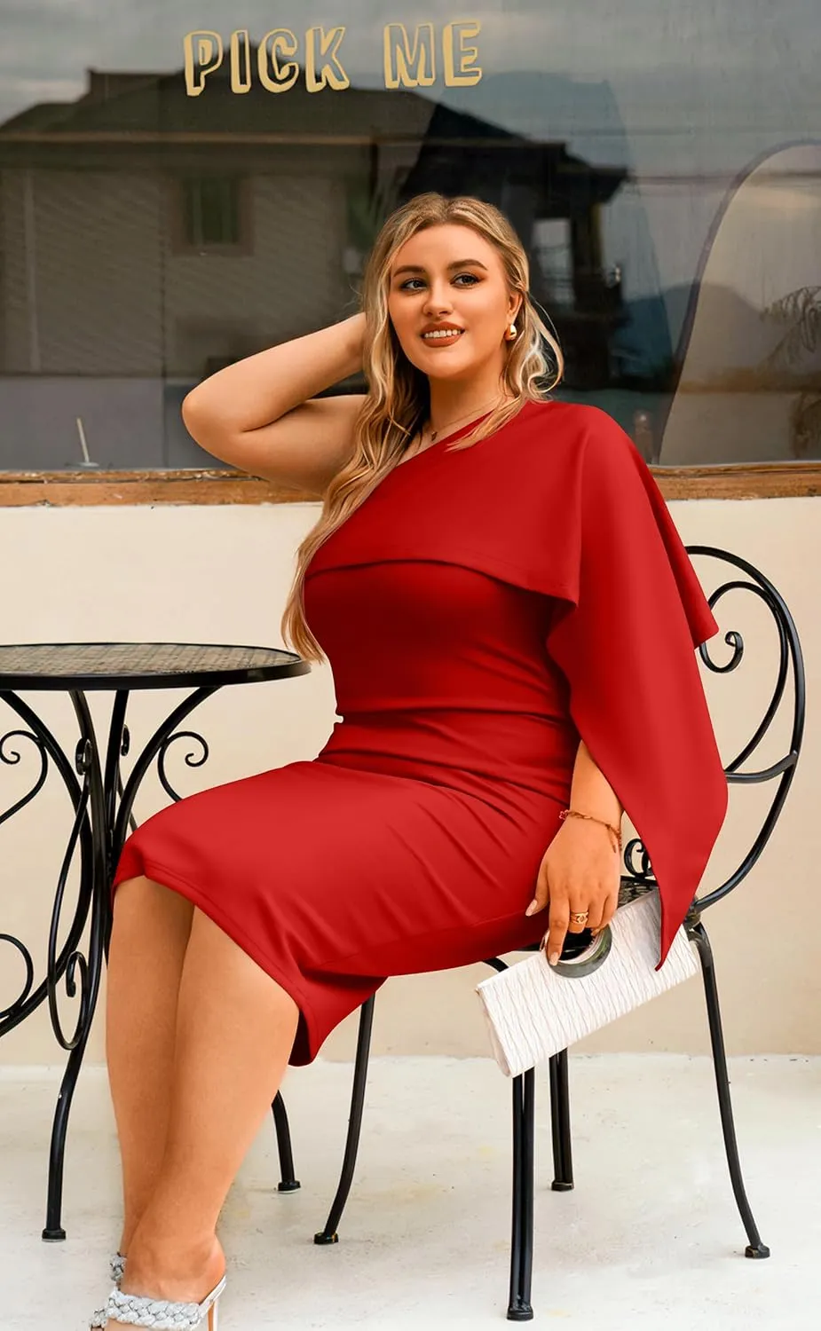 GOBLES Women's Summer Sexy One Shoulder Ruffle Bodycon Midi Cocktail Dress