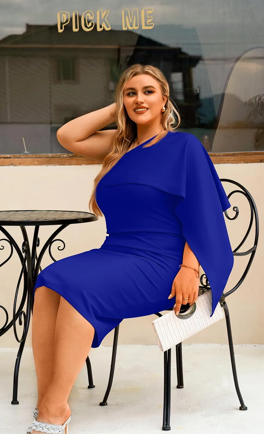 GOBLES Women's Summer Sexy One Shoulder Ruffle Bodycon Midi Cocktail Dress