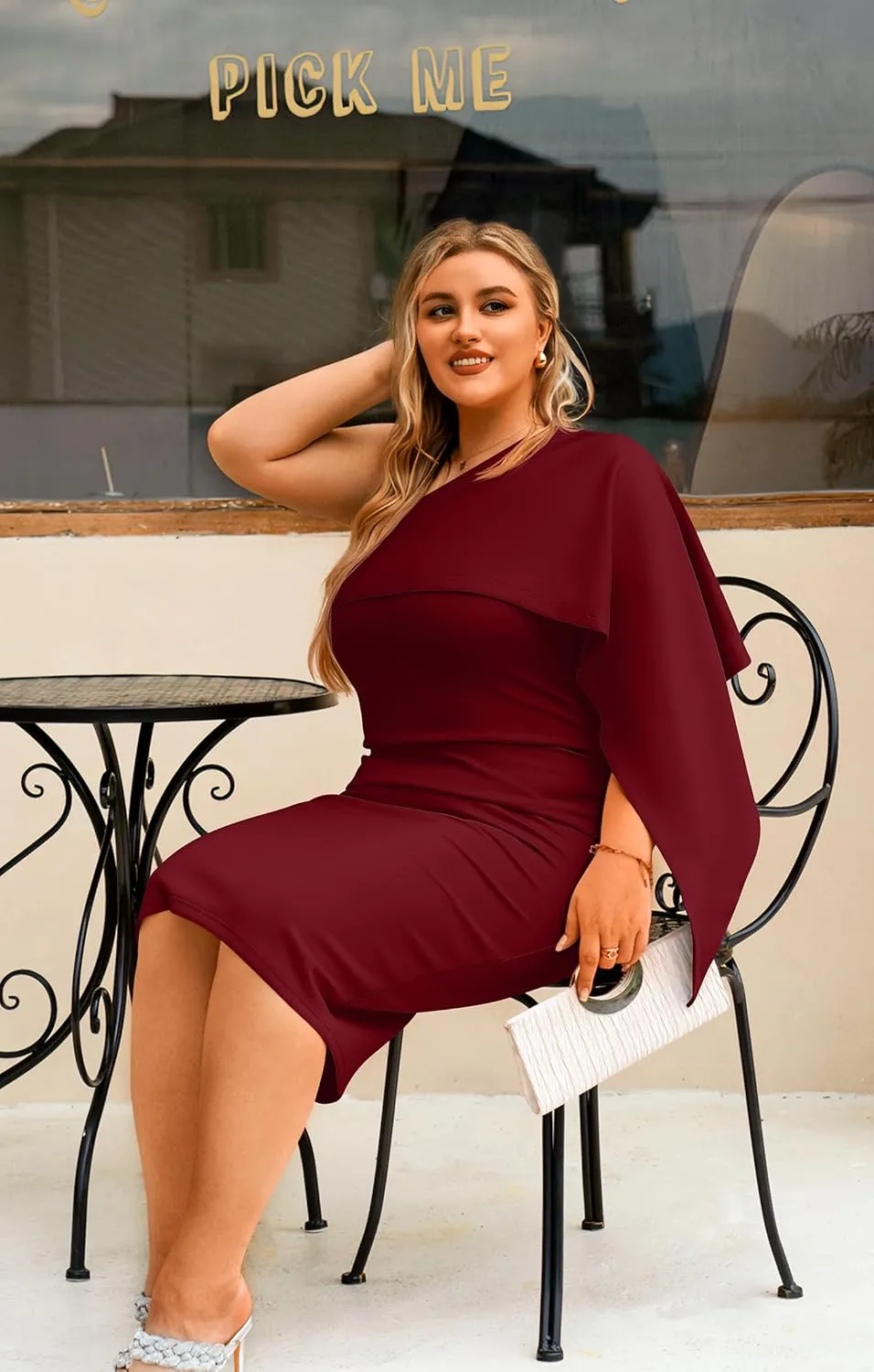 GOBLES Women's Summer Sexy One Shoulder Ruffle Bodycon Midi Cocktail Dress