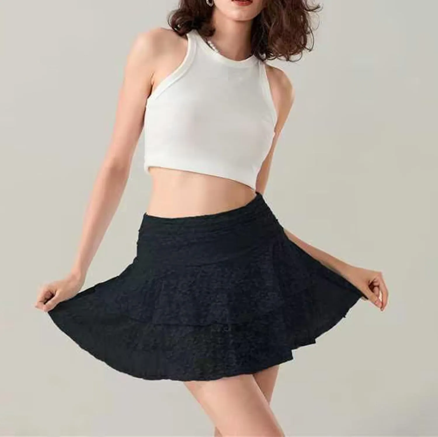 ICNGLKSND Women Fairy Lace Mini Skirt Y2K Ruched High Waist Ruffled Cake Skirt A Line High Low Trendy Going Out Tiered Skirt
