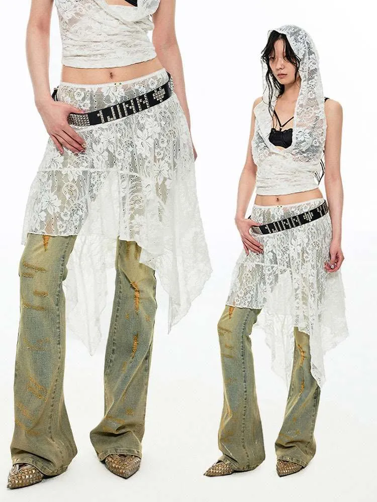 Irregular Lace Ruffled Sheer Skirt【s0000009135】