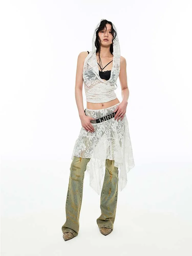 Irregular Lace Ruffled Sheer Skirt【s0000009135】