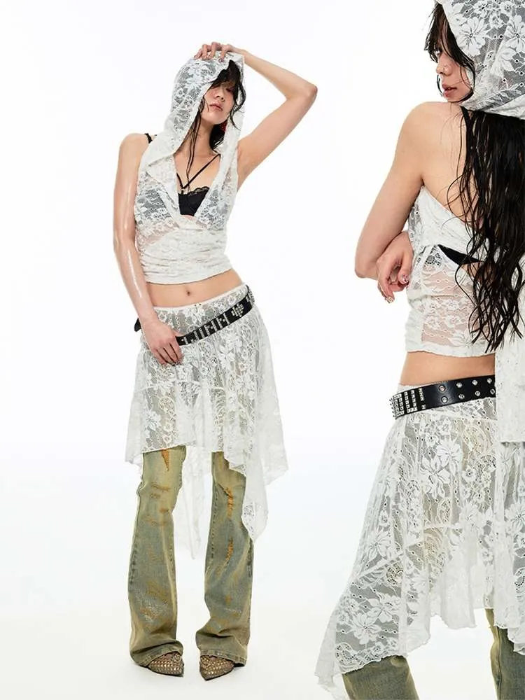 Irregular Lace Ruffled Sheer Skirt【s0000009135】