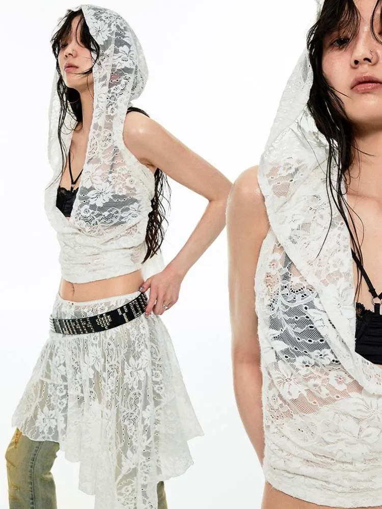 Irregular Lace Ruffled Sheer Skirt【s0000009135】