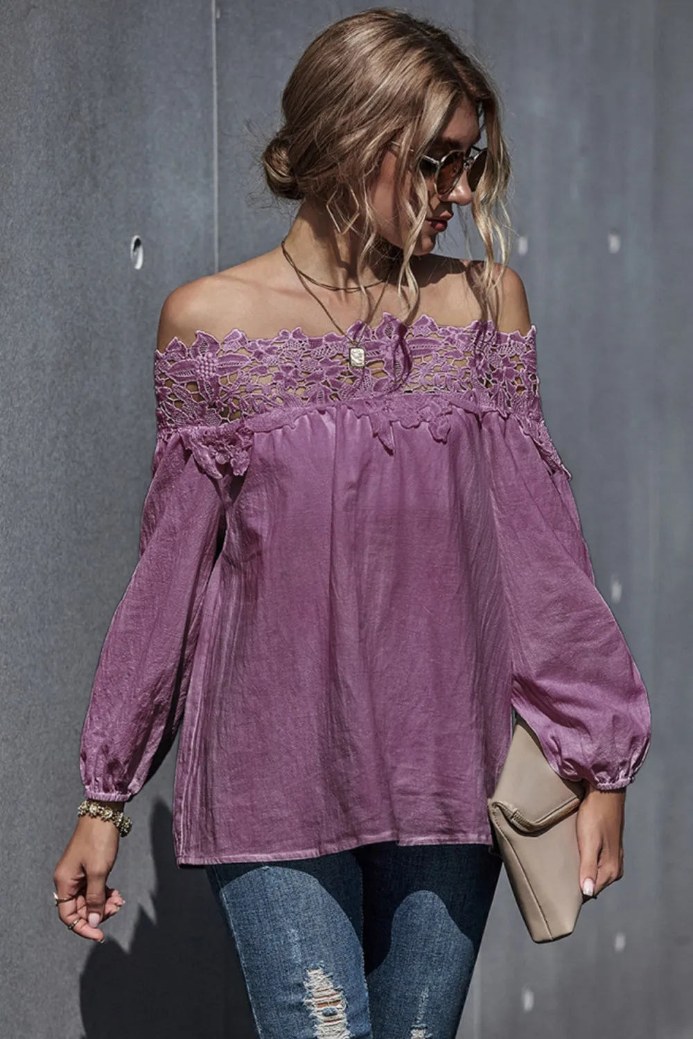 Lace Patchwork Off-Shoulder Blouse