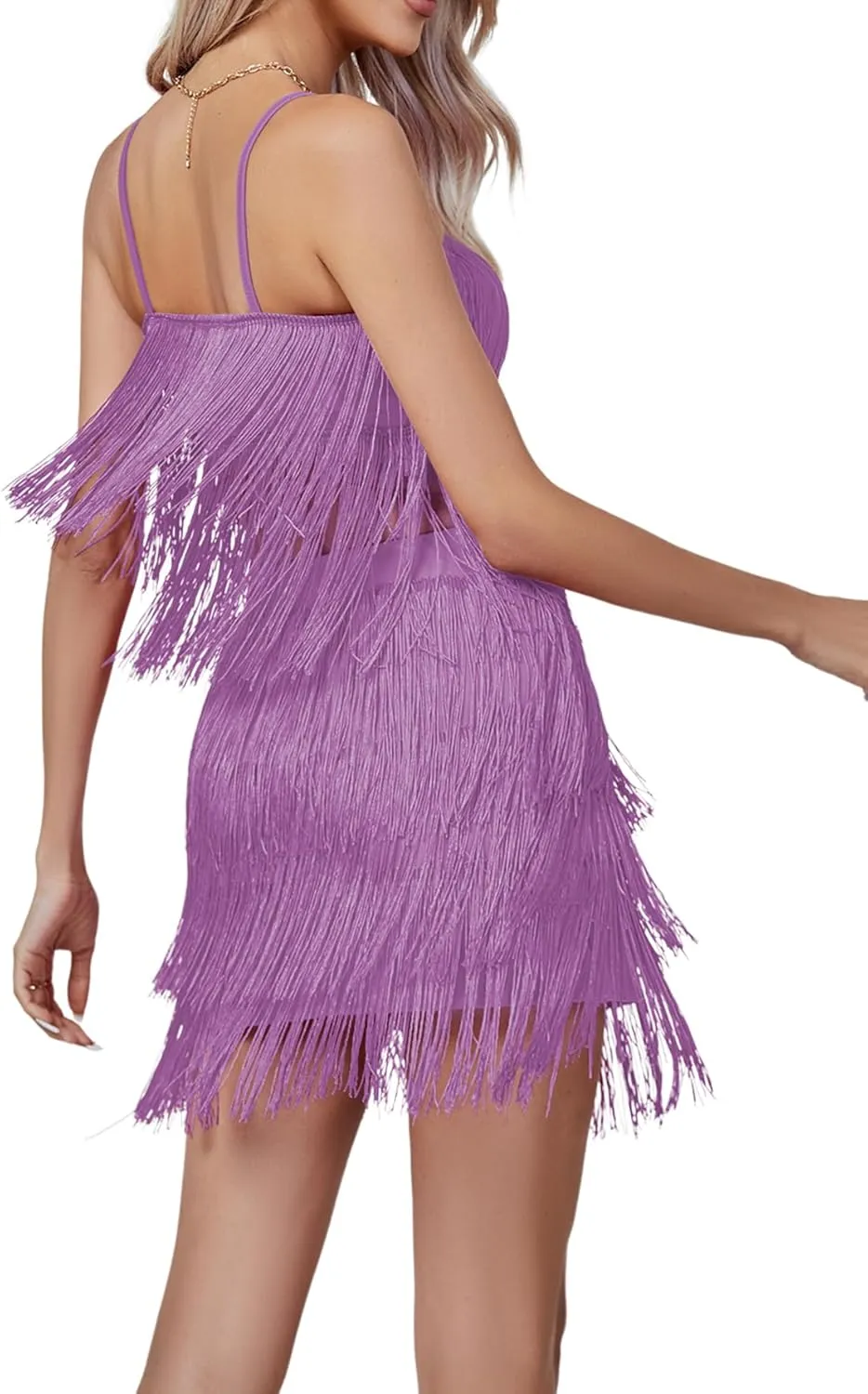 LYANER Women's Sexy Two Piece Outfit Fringe Sleeveless Cami and Short Skirt Sets