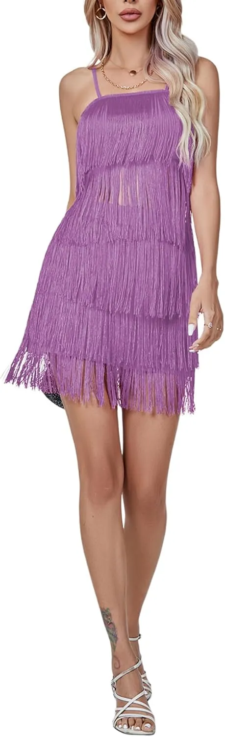 LYANER Women's Sexy Two Piece Outfit Fringe Sleeveless Cami and Short Skirt Sets