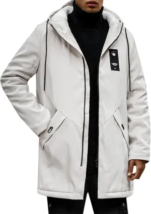 Mens 2024 Winter Hooded Trench Coats Stylish Long Zip Windbreaker Jacket Plus Size Windproof Outdoor Hiking Travel Overcoats
