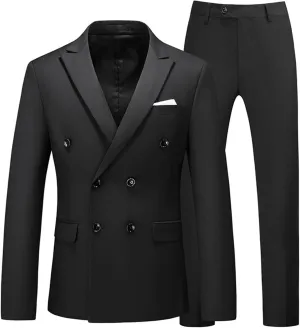 Men's Casual Business 2 Piece Suit Sets Slim Fit Double Breasted Blazer Jacket Pants Set Wedding Prom Tuxedo Suits