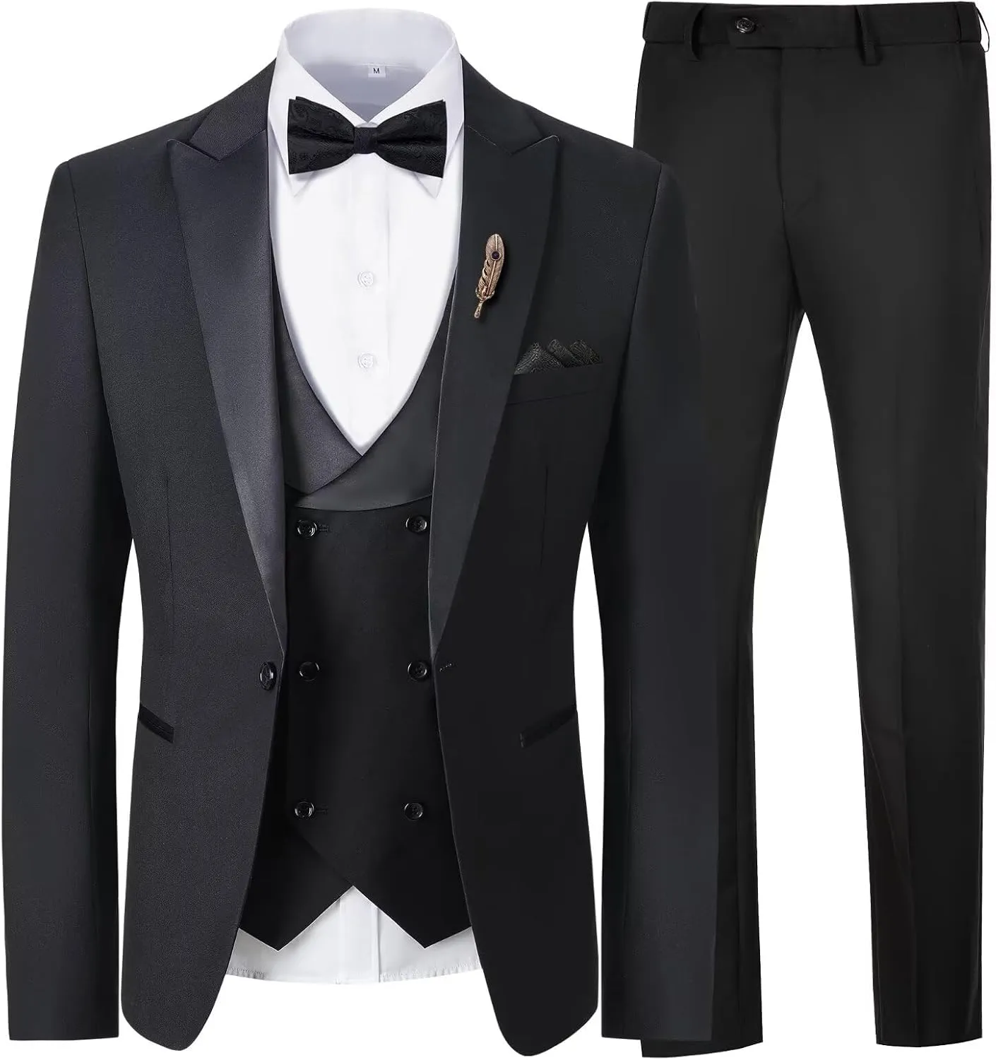 Mens Suit Slim Fit 3 Piece Suit Blazer Vest Pants Sets with Bow Tie Handkercher Brooch for Men for Wedding Prom Party