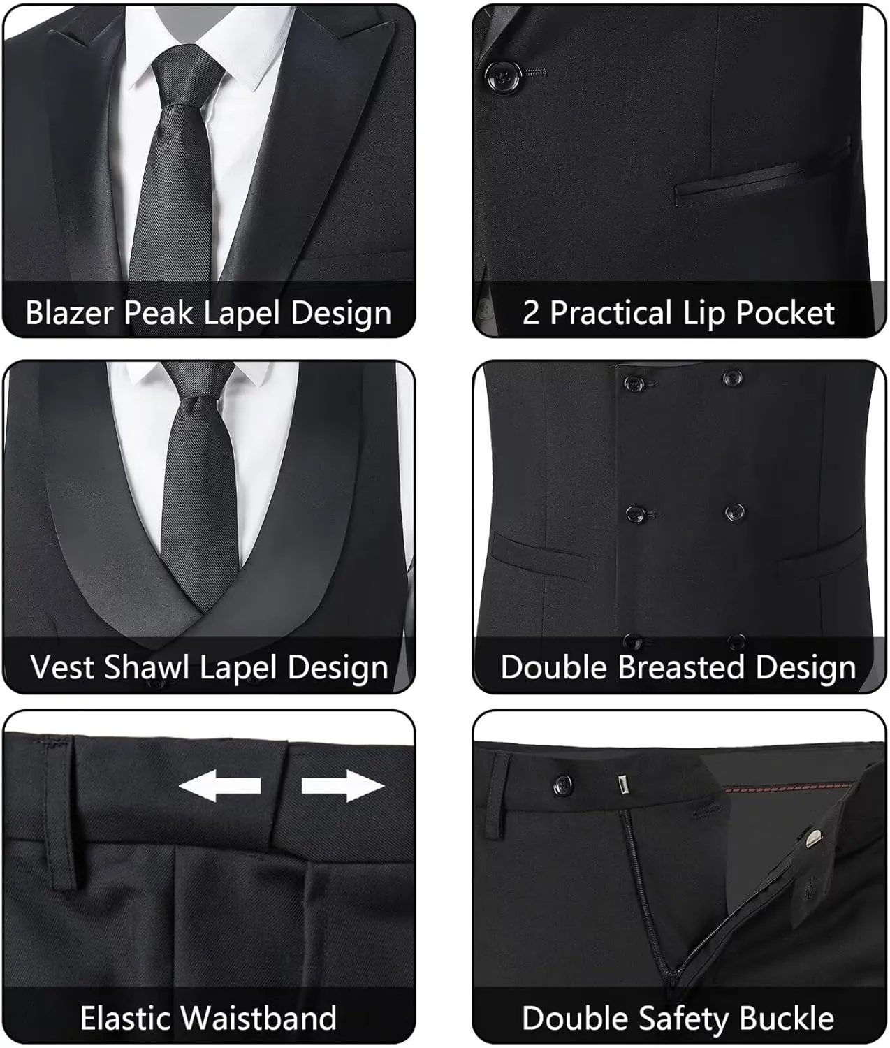 Mens Suit Slim Fit 3 Piece Suit Blazer Vest Pants Sets with Bow Tie Handkercher Brooch for Men for Wedding Prom Party