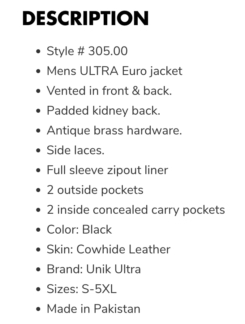 Men's Ultra Euro Jacket 305