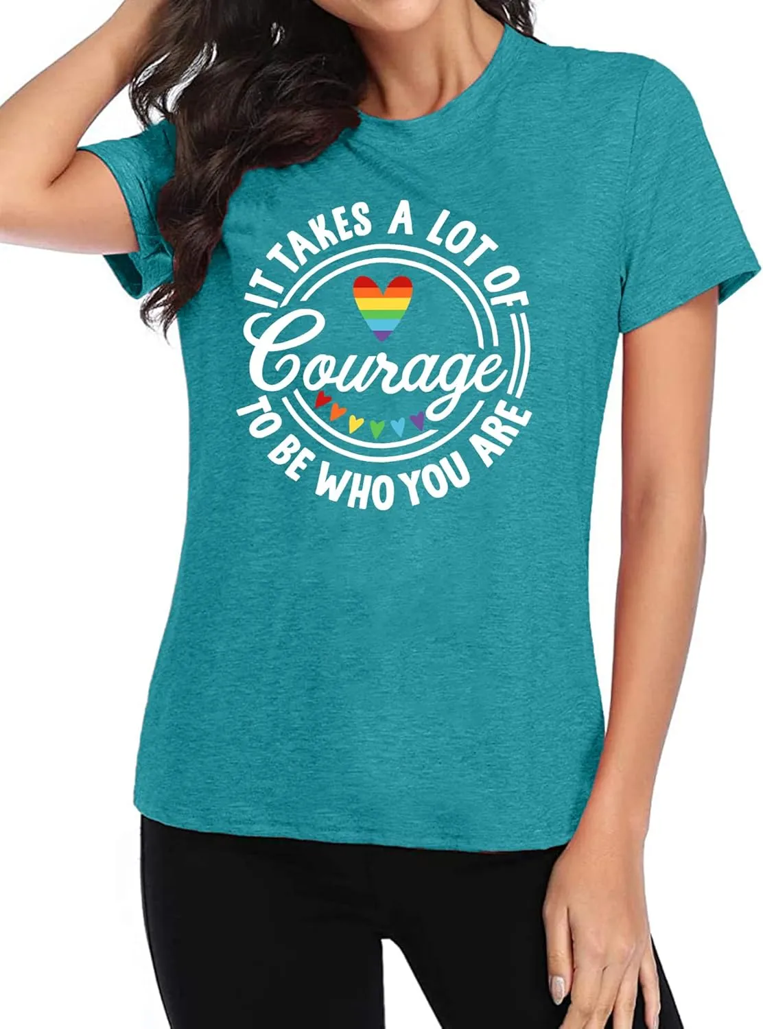 Pride Shirts for Women Gay Pride T-Shirt Pride Rainbow Shirt Courage LGBT Shirt Equality Top Short Sleeve Tees