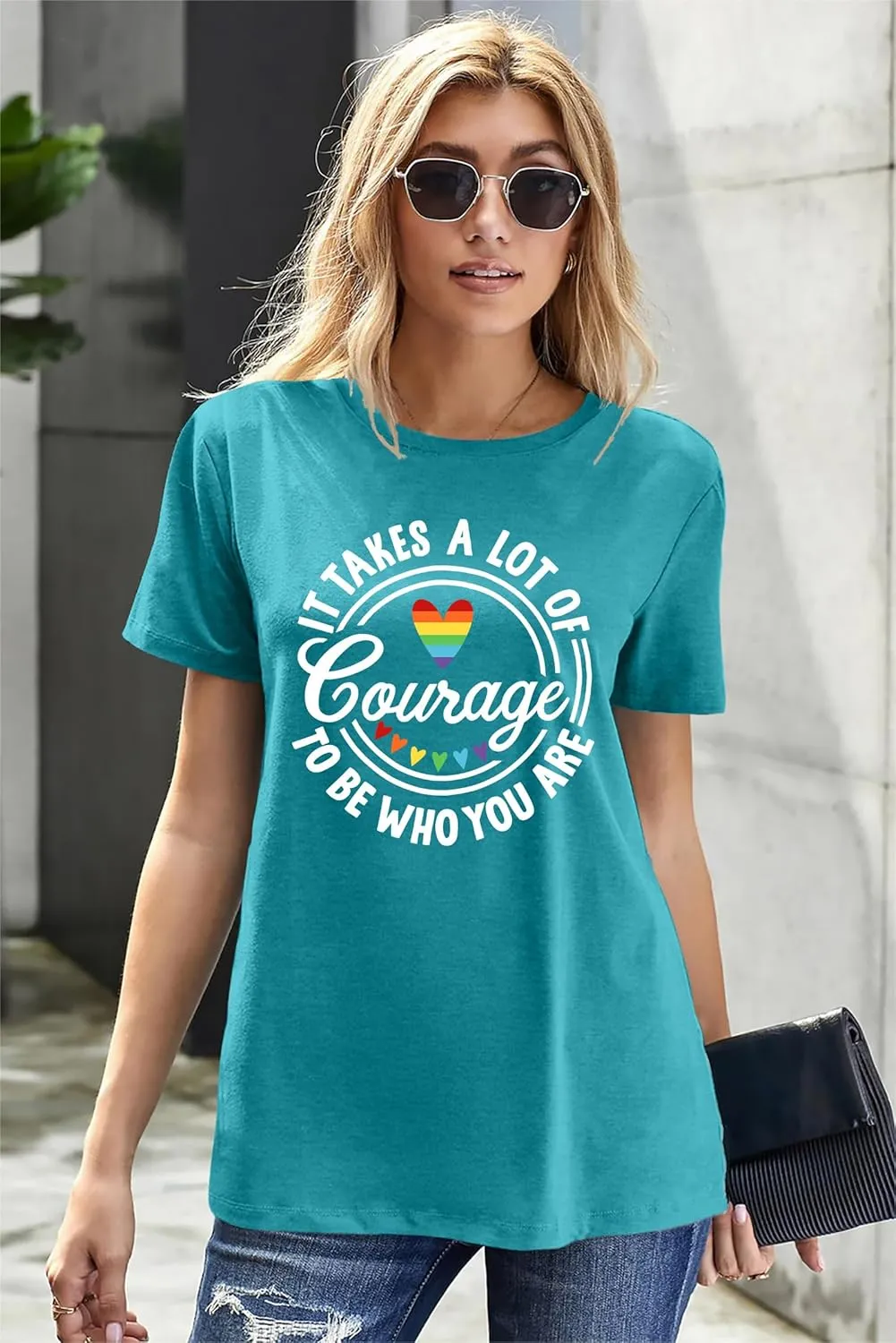 Pride Shirts for Women Gay Pride T-Shirt Pride Rainbow Shirt Courage LGBT Shirt Equality Top Short Sleeve Tees