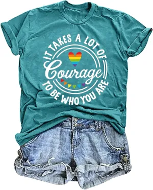 Pride Shirts for Women Gay Pride T-Shirt Pride Rainbow Shirt Courage LGBT Shirt Equality Top Short Sleeve Tees