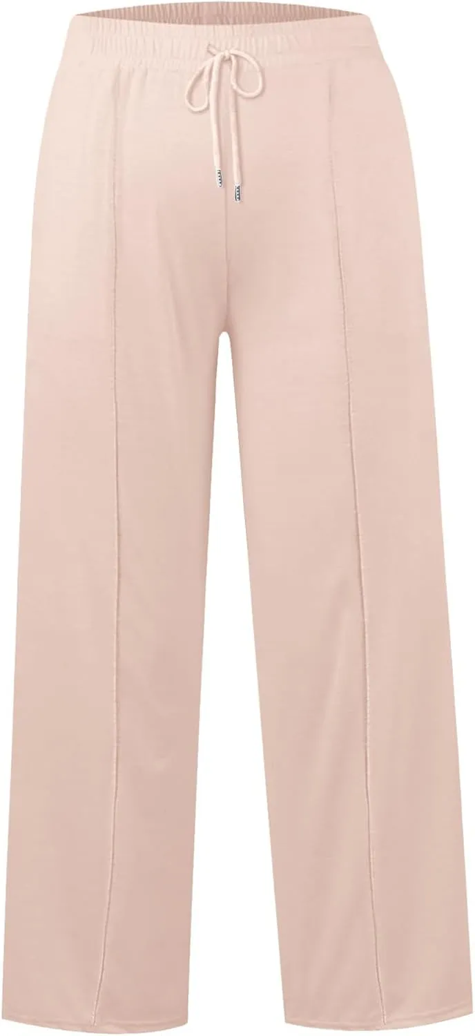 Sweatpants Women Wide Leg Baggy Elastic High Waisted Sweatpants Oversized Comfy Drawstring Joggers with Pockets