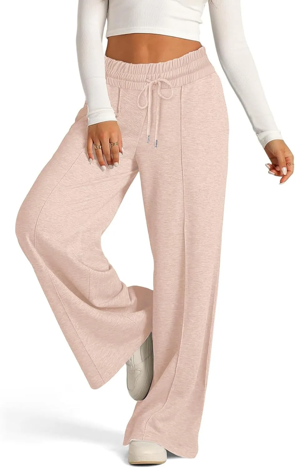 Sweatpants Women Wide Leg Baggy Elastic High Waisted Sweatpants Oversized Comfy Drawstring Joggers with Pockets