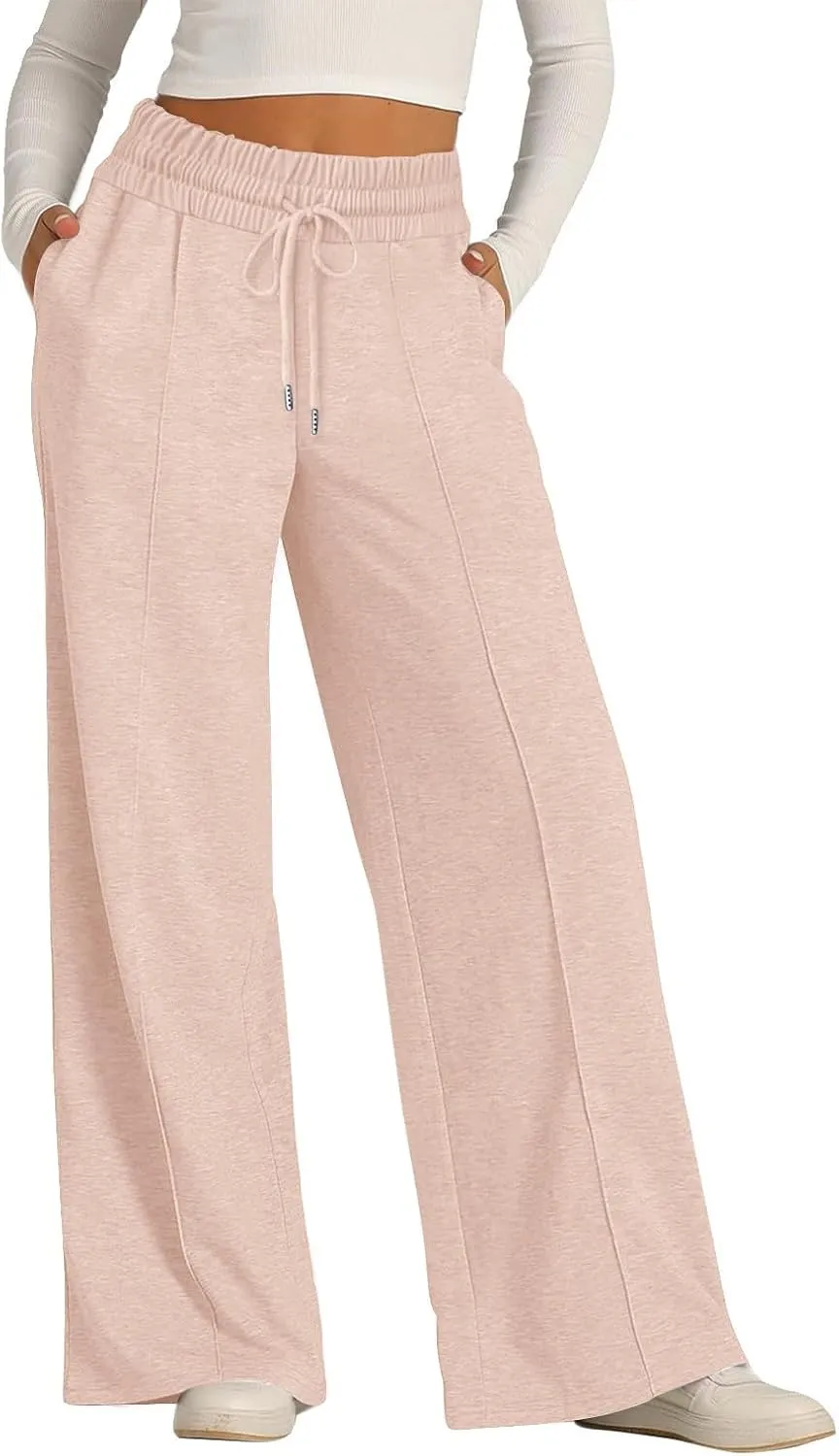 Sweatpants Women Wide Leg Baggy Elastic High Waisted Sweatpants Oversized Comfy Drawstring Joggers with Pockets