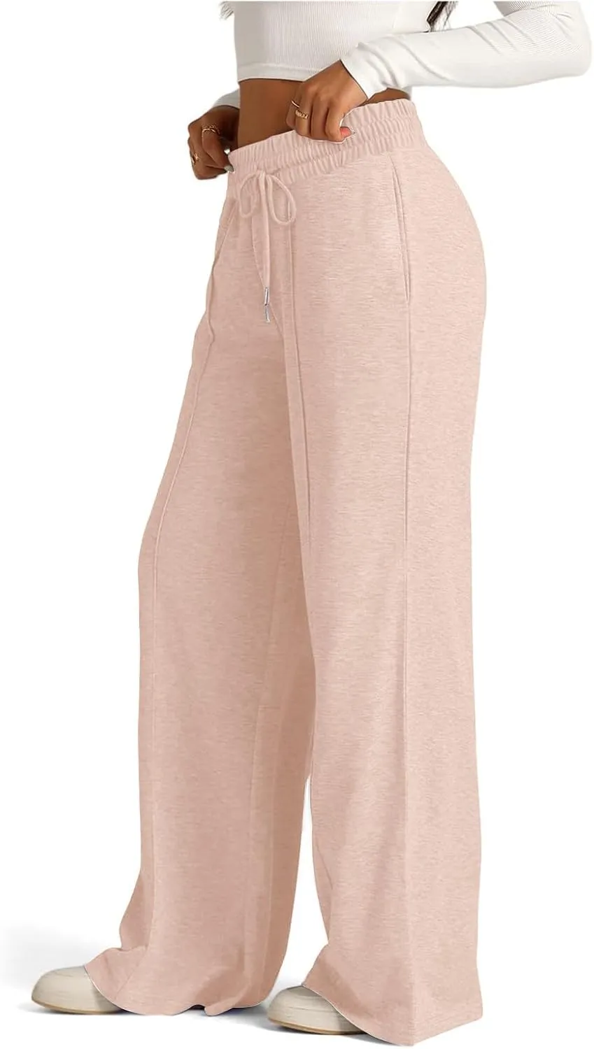 Sweatpants Women Wide Leg Baggy Elastic High Waisted Sweatpants Oversized Comfy Drawstring Joggers with Pockets