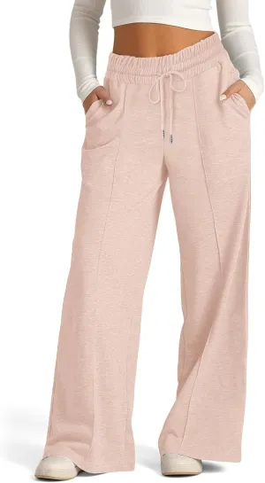 Sweatpants Women Wide Leg Baggy Elastic High Waisted Sweatpants Oversized Comfy Drawstring Joggers with Pockets