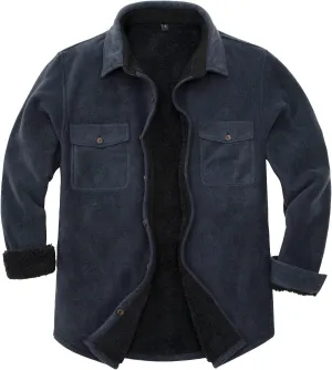 ThCreasa Mens Sherpa Fleece Lined Flannel Shirt Jacket Warm Button Down Plaid Shirt-Jac