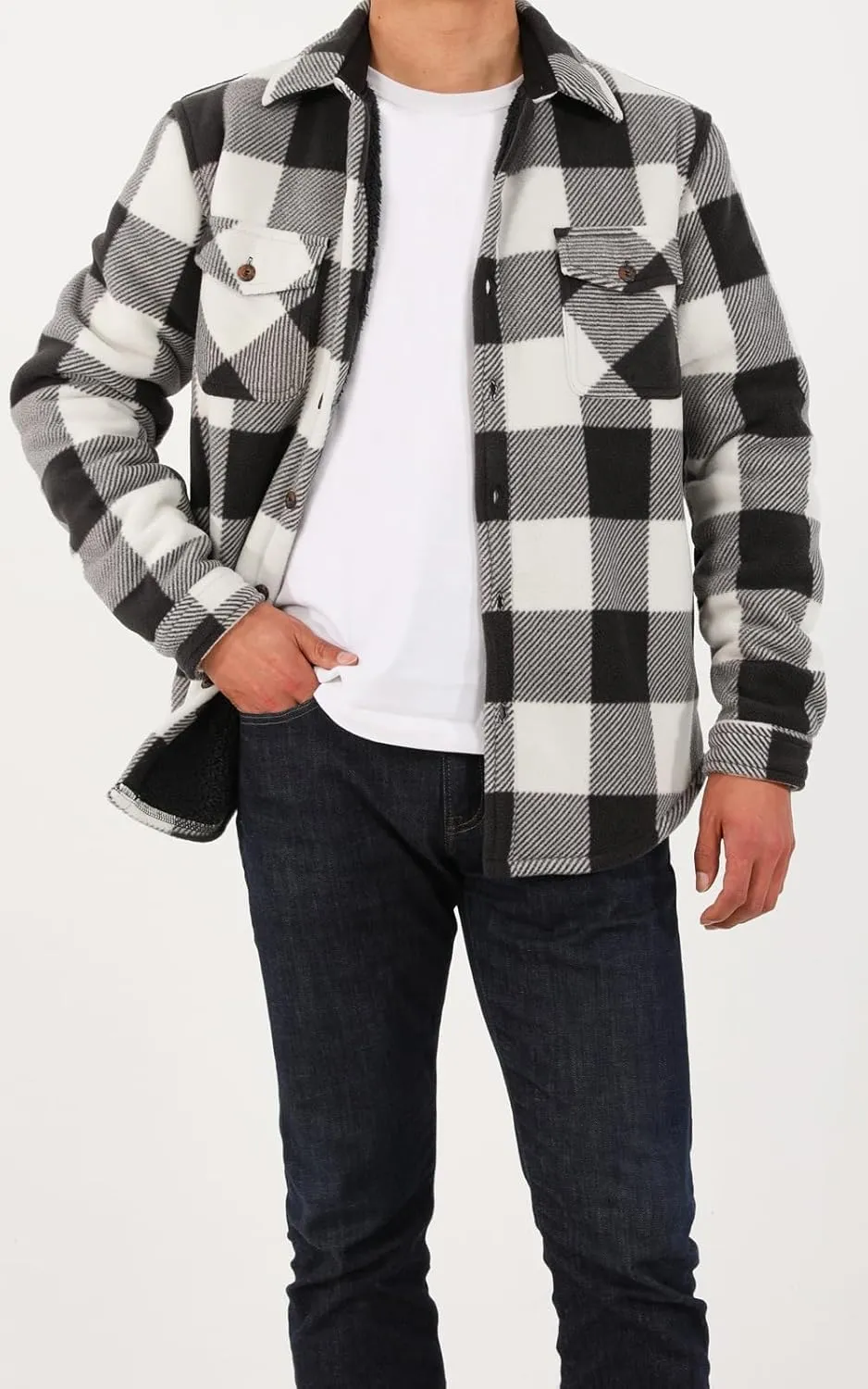 ThCreasa Mens Sherpa Fleece Lined Flannel Shirt Jacket Warm Button Down Plaid Shirt-Jac