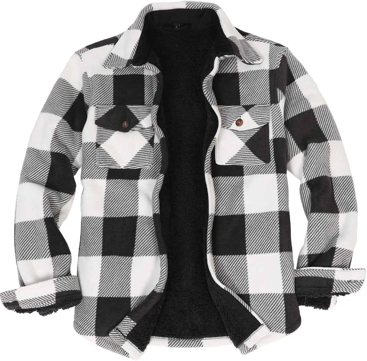 ThCreasa Mens Sherpa Fleece Lined Flannel Shirt Jacket Warm Button Down Plaid Shirt-Jac