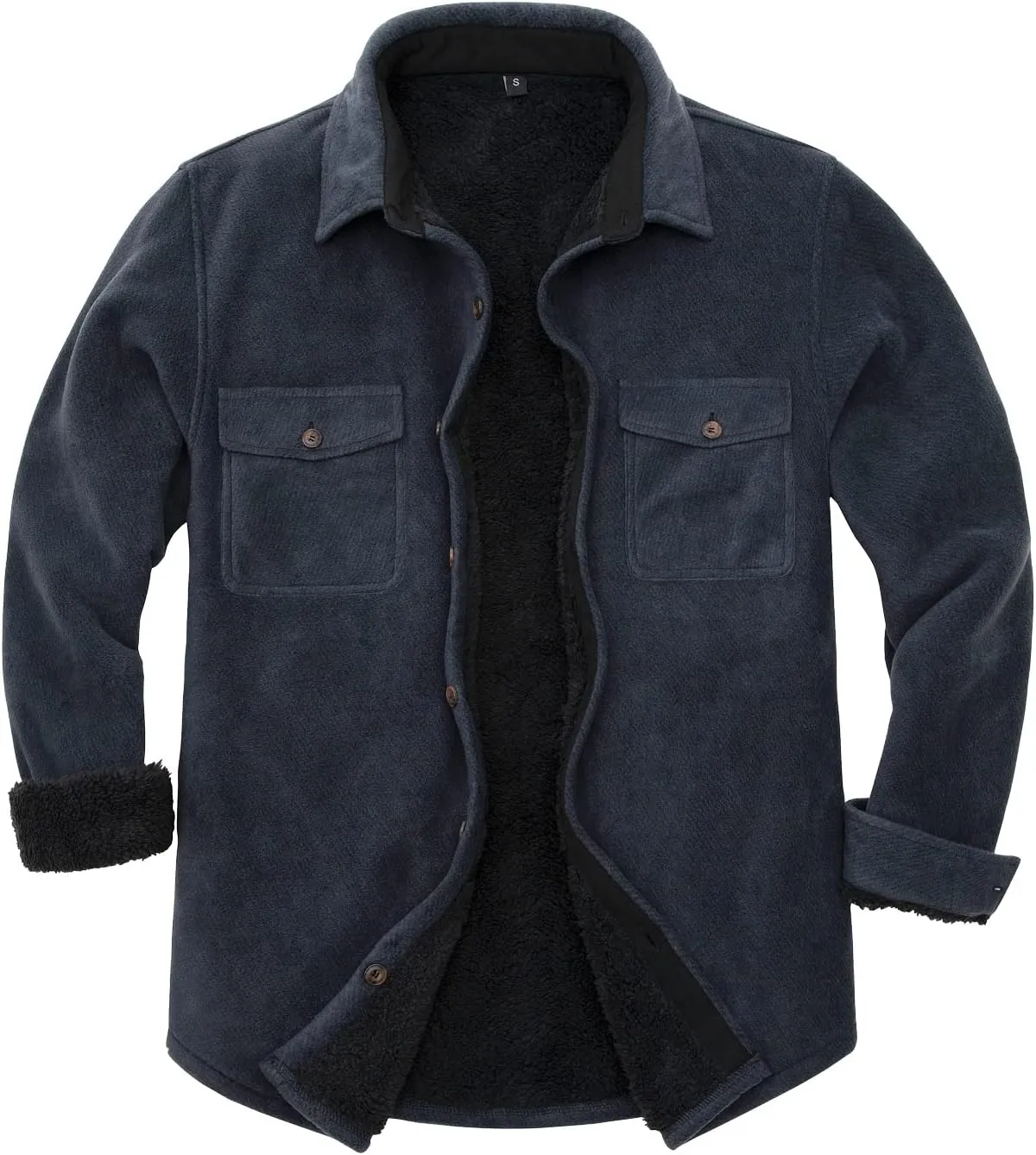 ThCreasa Mens Sherpa Fleece Lined Flannel Shirt Jacket Warm Button Down Plaid Shirt-Jac