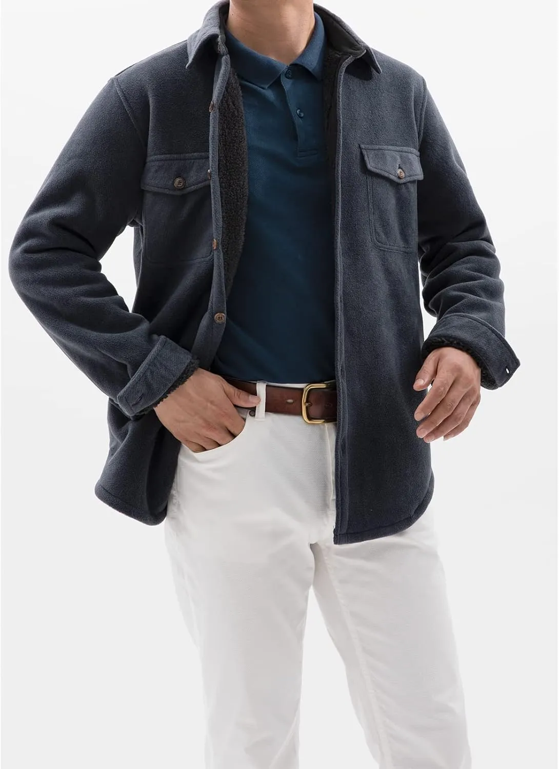 ThCreasa Mens Sherpa Fleece Lined Flannel Shirt Jacket Warm Button Down Plaid Shirt-Jac