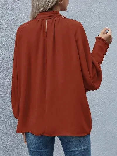 Tie Neck Lantern Sleeve Blouse