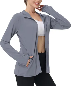 UPF 50 Long Sleeve Women Full Zipper Jacket Lightweight Summer Athletic Sports Jackets Outerwear Sun Protection Tees