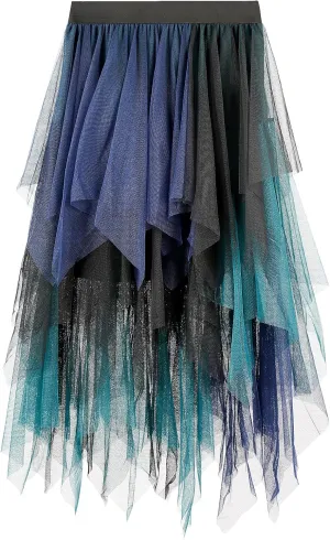 Women Tulle Skirts Layered Tutu Skirt Midi Length Elastic High Waist A Line Skirt