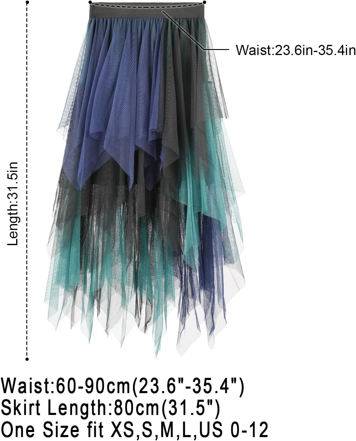 Women Tulle Skirts Layered Tutu Skirt Midi Length Elastic High Waist A Line Skirt