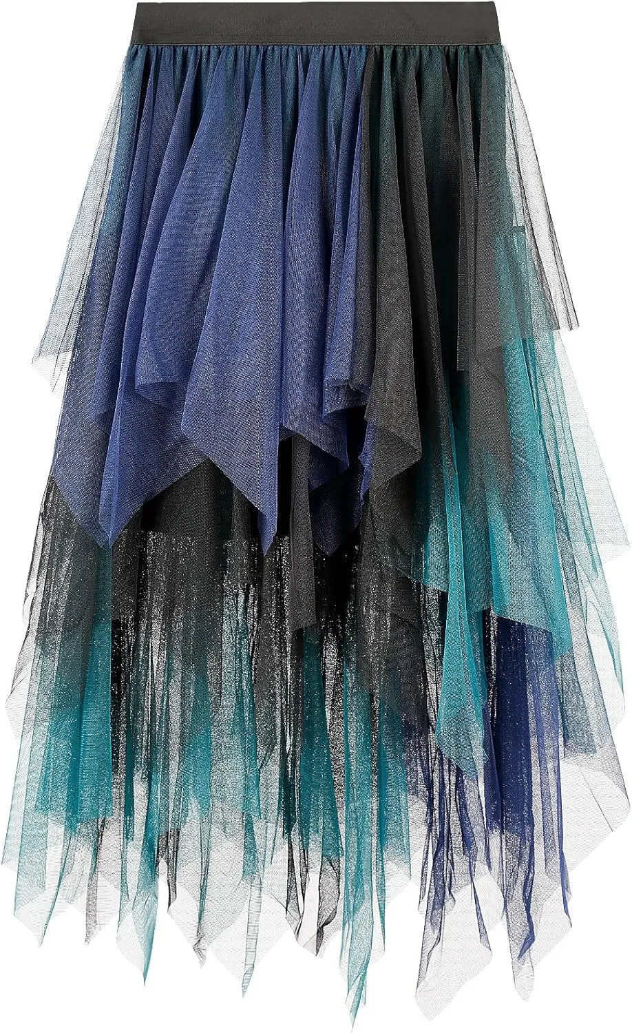 Women Tulle Skirts Layered Tutu Skirt Midi Length Elastic High Waist A Line Skirt