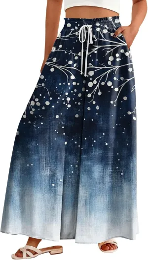 Women's 2025 Summer Wide Leg Palazzo Pants High Waisted That Look Like Skirts Flowy Pockets Lounge Boho Beach Trousers