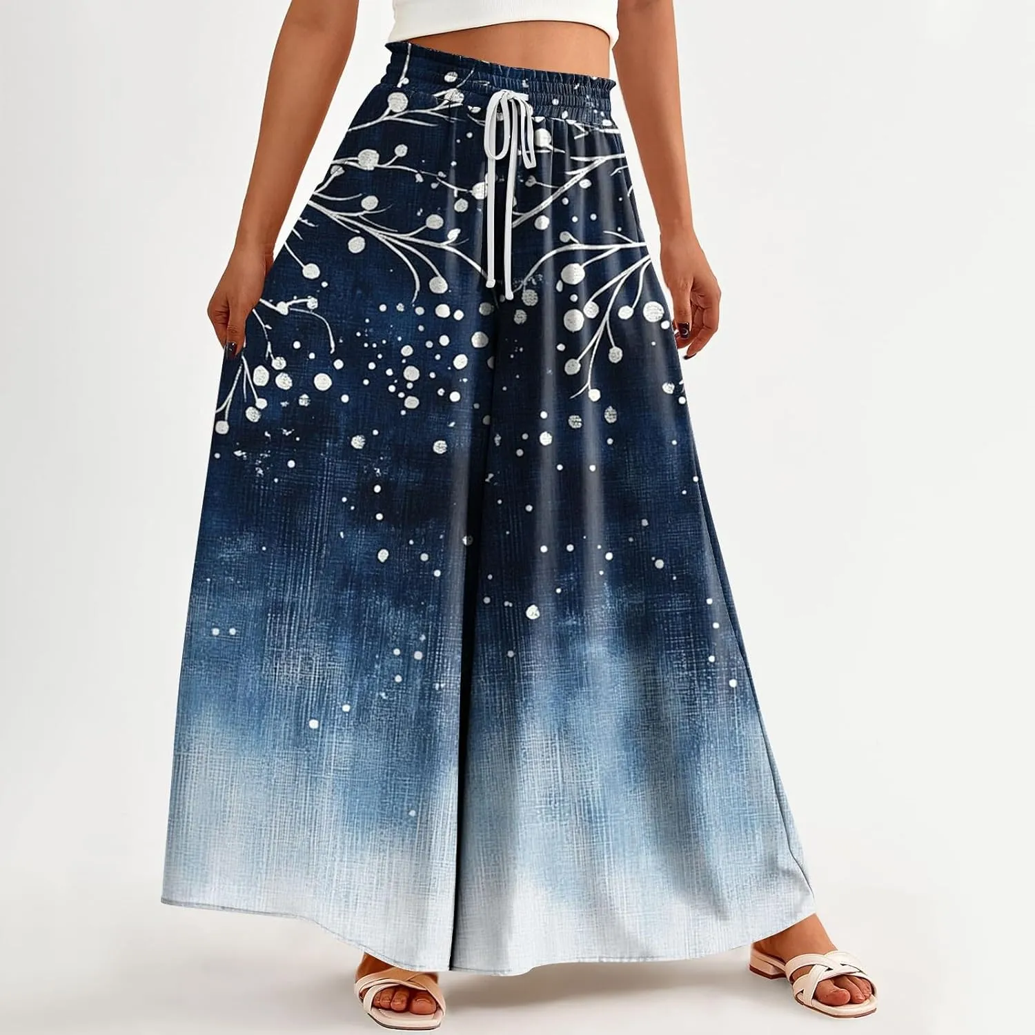 Women's 2025 Summer Wide Leg Palazzo Pants High Waisted That Look Like Skirts Flowy Pockets Lounge Boho Beach Trousers