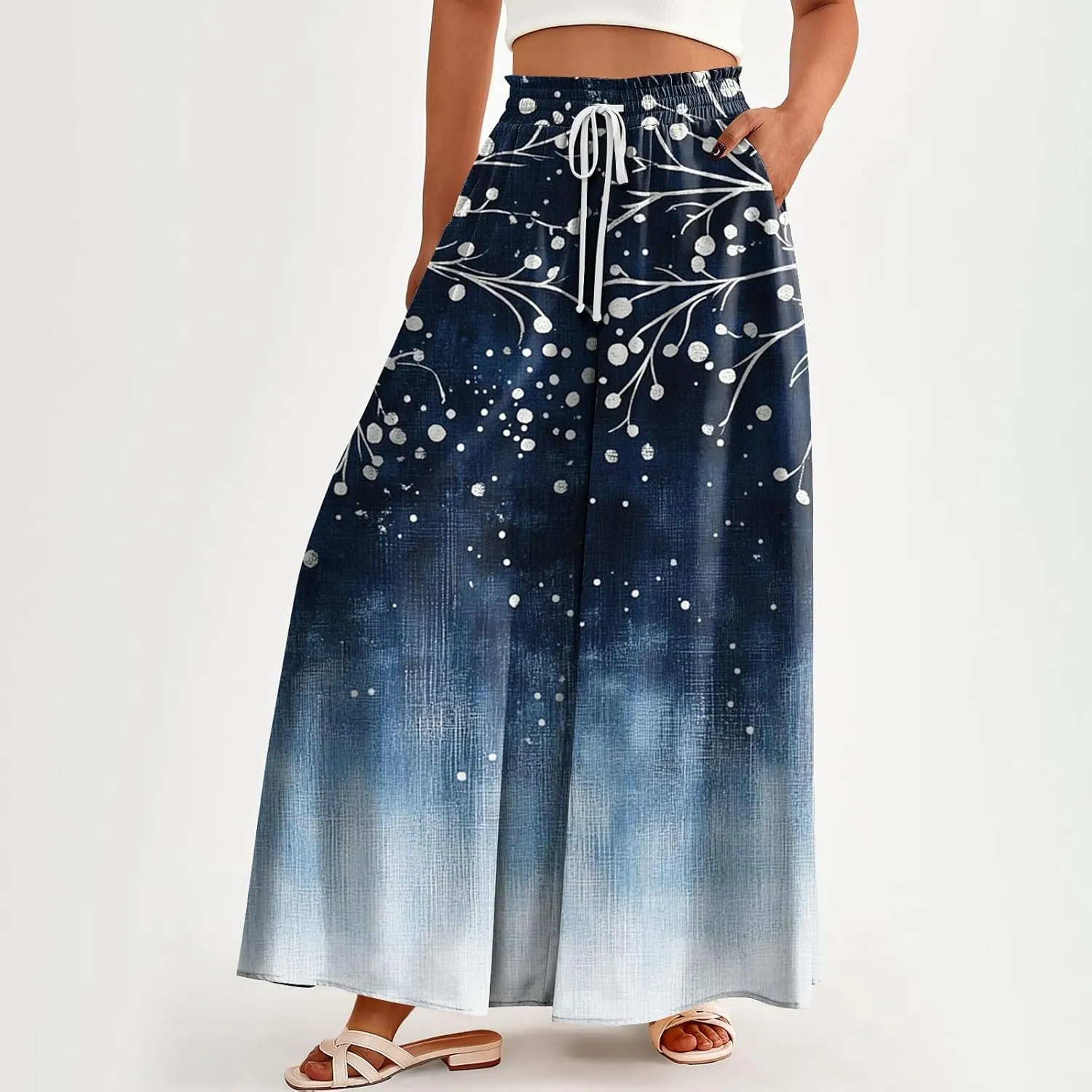 Women's 2025 Summer Wide Leg Palazzo Pants High Waisted That Look Like Skirts Flowy Pockets Lounge Boho Beach Trousers