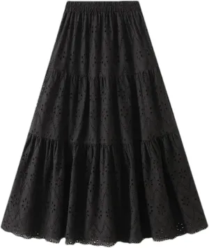 Women's Hollow Embroidery High Waist A-Line Skirt Summer French Style Casual Skirts