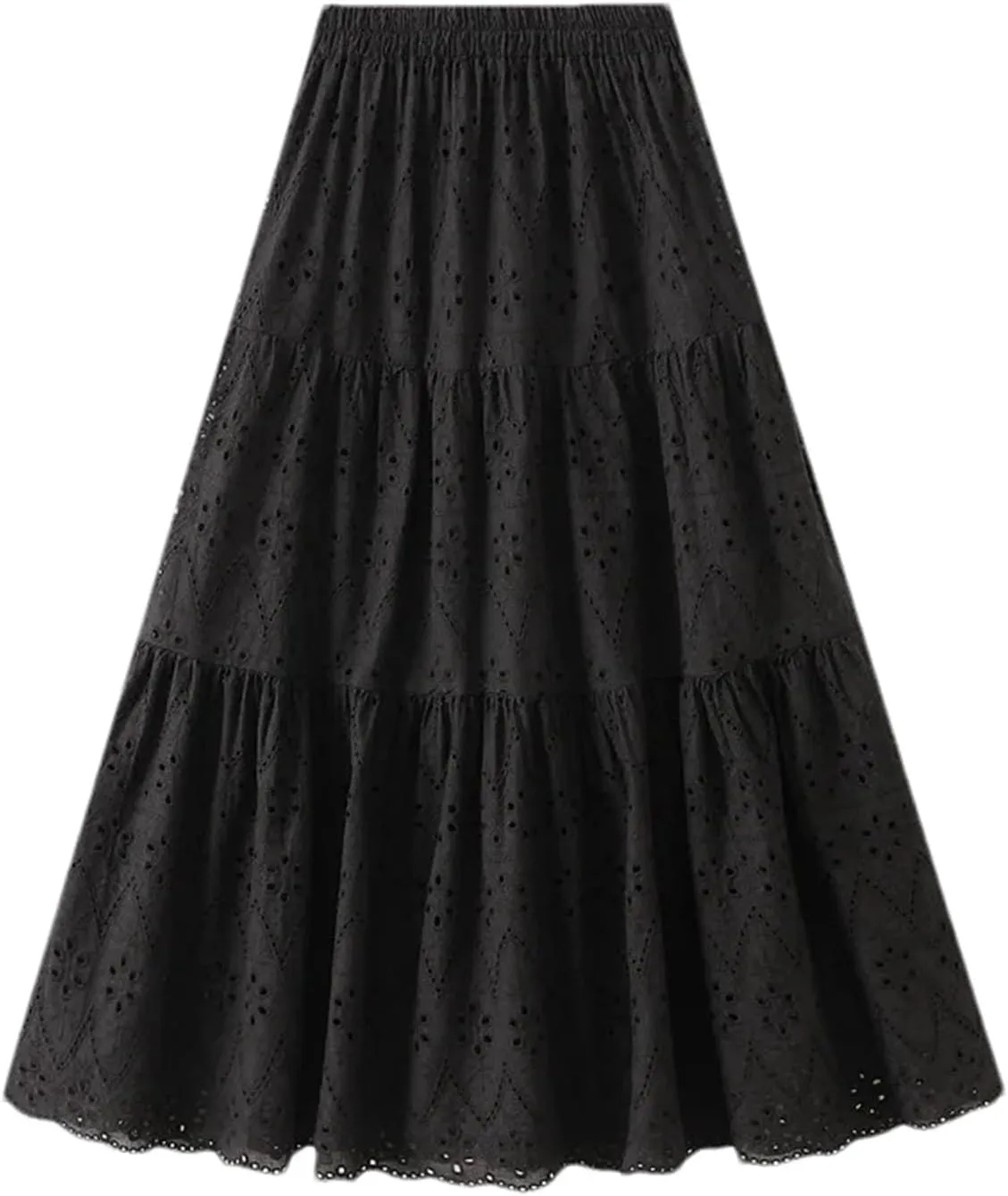 Women's Hollow Embroidery High Waist A-Line Skirt Summer French Style Casual Skirts